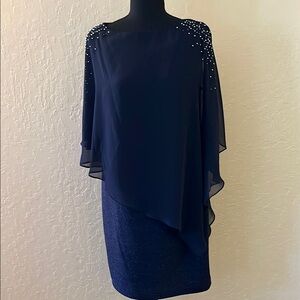 JCPenney Navy Blue Midi Dress with Embellished beaded Shoulders‎